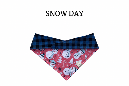 Dancing Snowmen + Blue and Black Flannel Reversible Tie/On Bandana