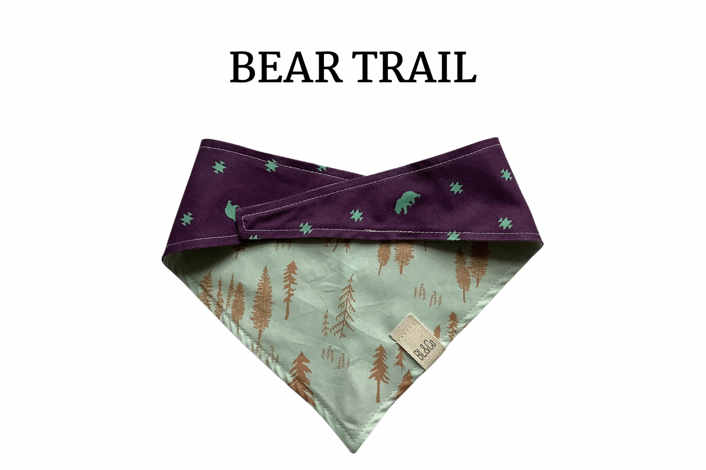 Gold Trees on Mint & Teal Bear Silhouette Reversible Tie/On Bandana