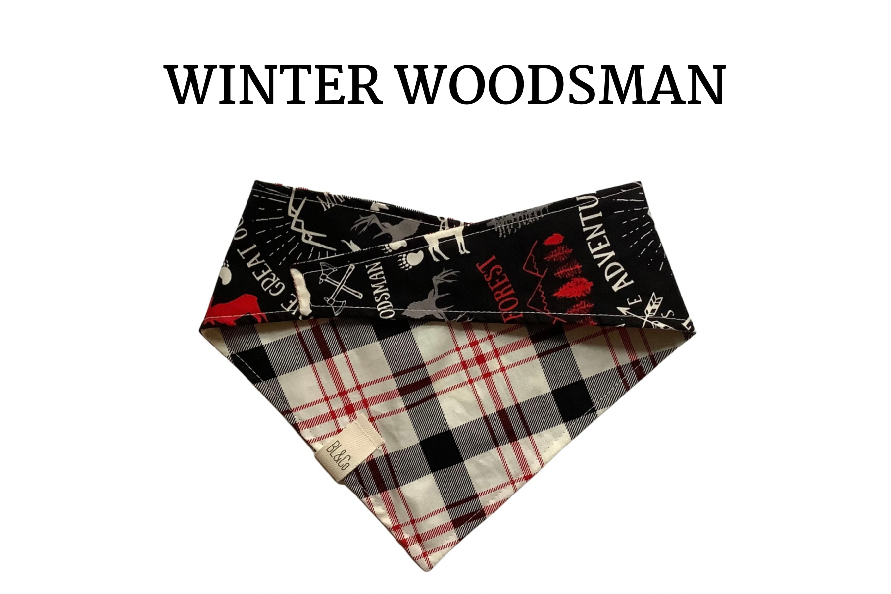 Red, White & Black Plaid with Animal Tracks Reversible Tie/On Bandana ‘