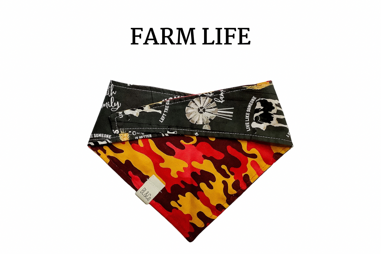 Farming is Life & Orange Camo Reversible Tie/On Bandana