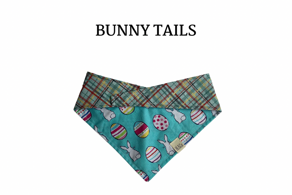 Bunny Tails + Easter Eggs with Light Plaid Reversible Tie/On Bandana [Bunny Tails]