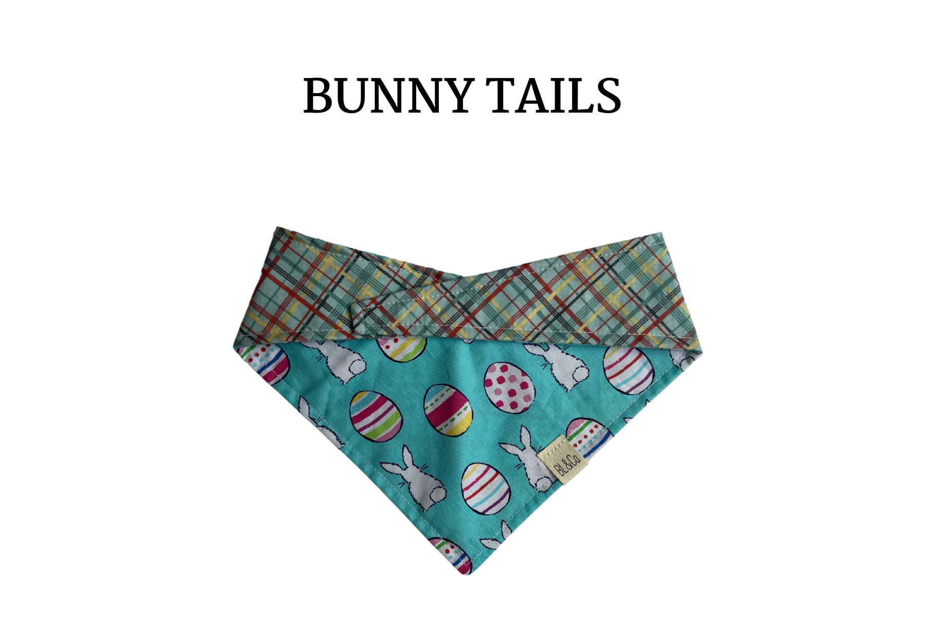 Bunny Tails + Easter Eggs with Light Plaid Reversible Tie/On Bandana [Bunny Tails]