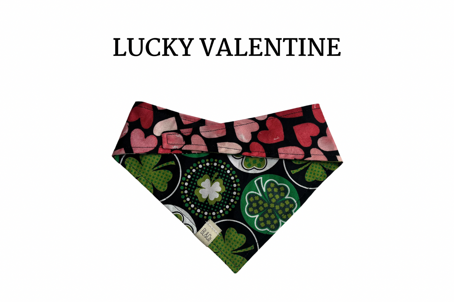 Large Pink Hearts + Shamrocks Reversible Tie/On Bandana