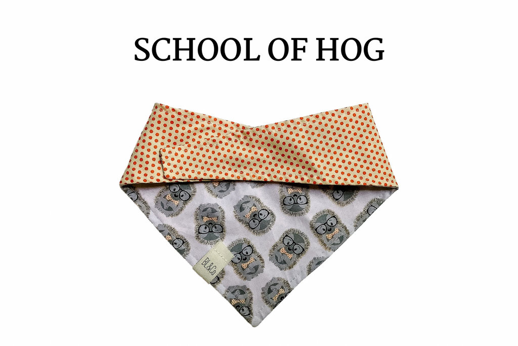 Hedgehogs & Mini Orange Polkadots Reversible Tie/On Bandana
