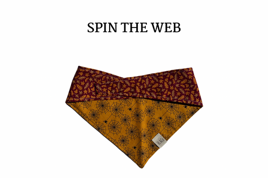 Spider Webs & Mini Spiders + Gold Leaves Tie/On Bandana