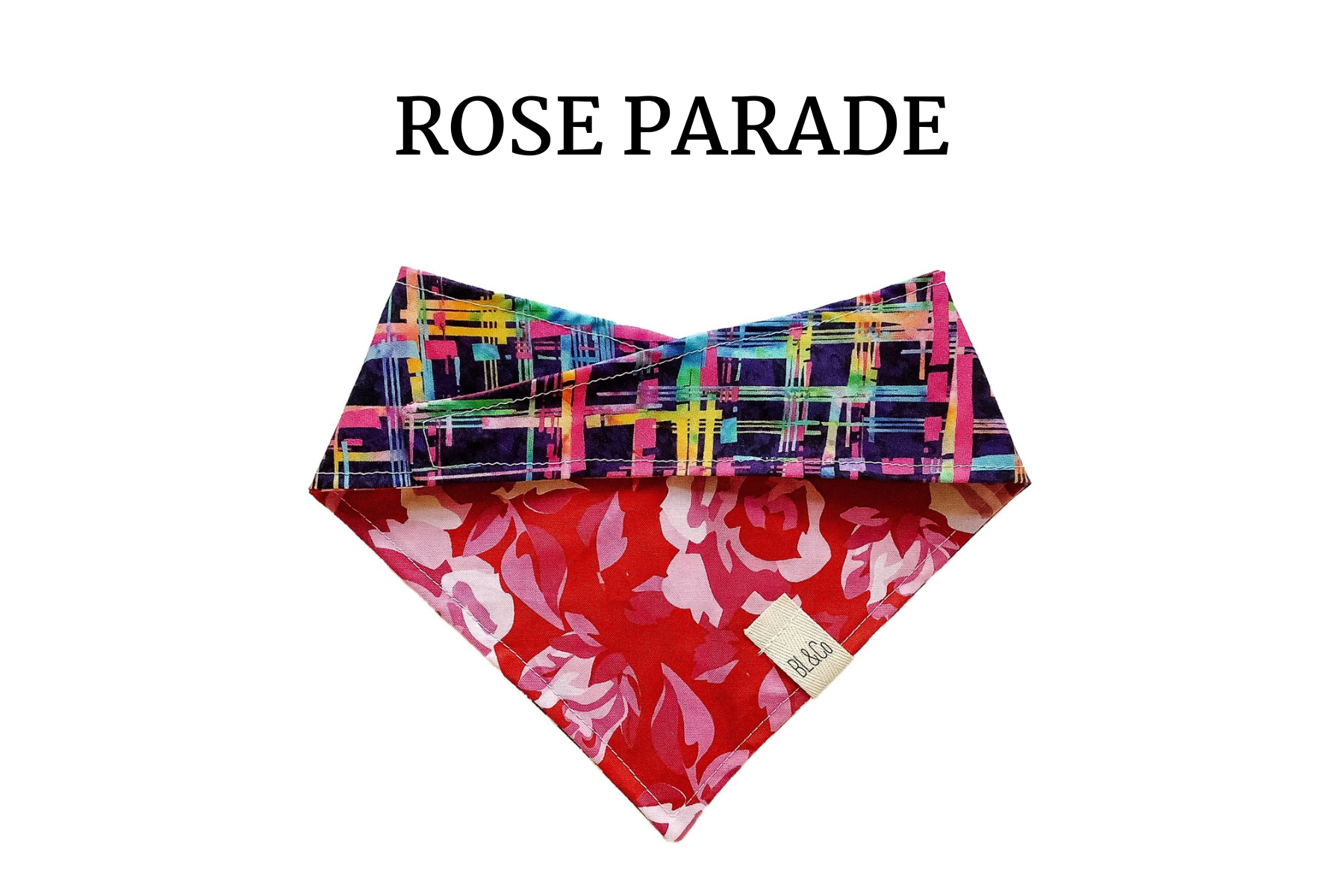 Abstract Roses with Purple, Pink & Green Plaid Reversible Tie/On Bandana**