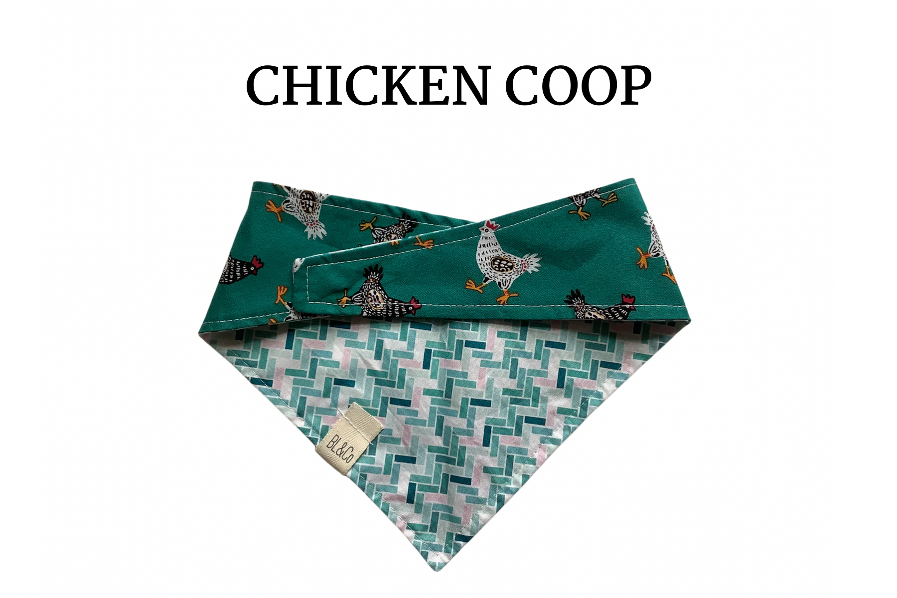 Black & White Chickens & Teal Subway Tiles Reversible Tie/On Bandana