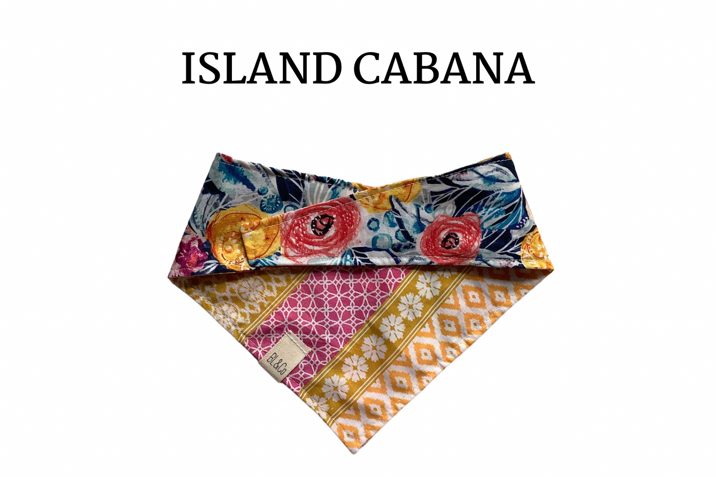 Pink, Yellow & Blue Floral with Cabana Stripes Reversible Tie/On Bandana