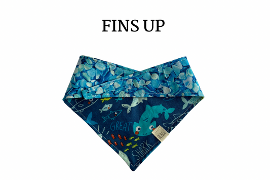 Swimming Sharks & Bright Blue Seaglass Reversible Tie/On Bandana
