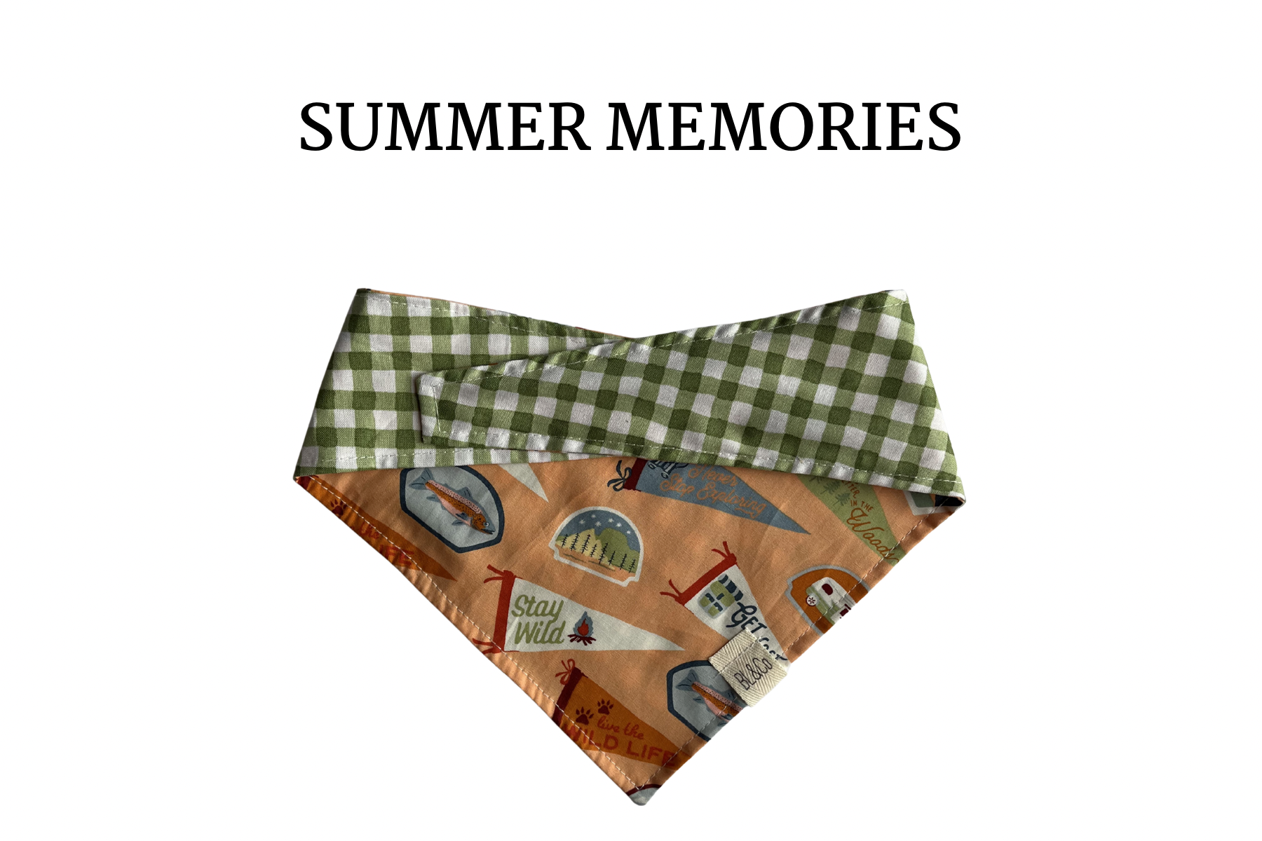 Camping Pennants + Olive Plaid Reversible Tie/On Bandana [Summer Memories]