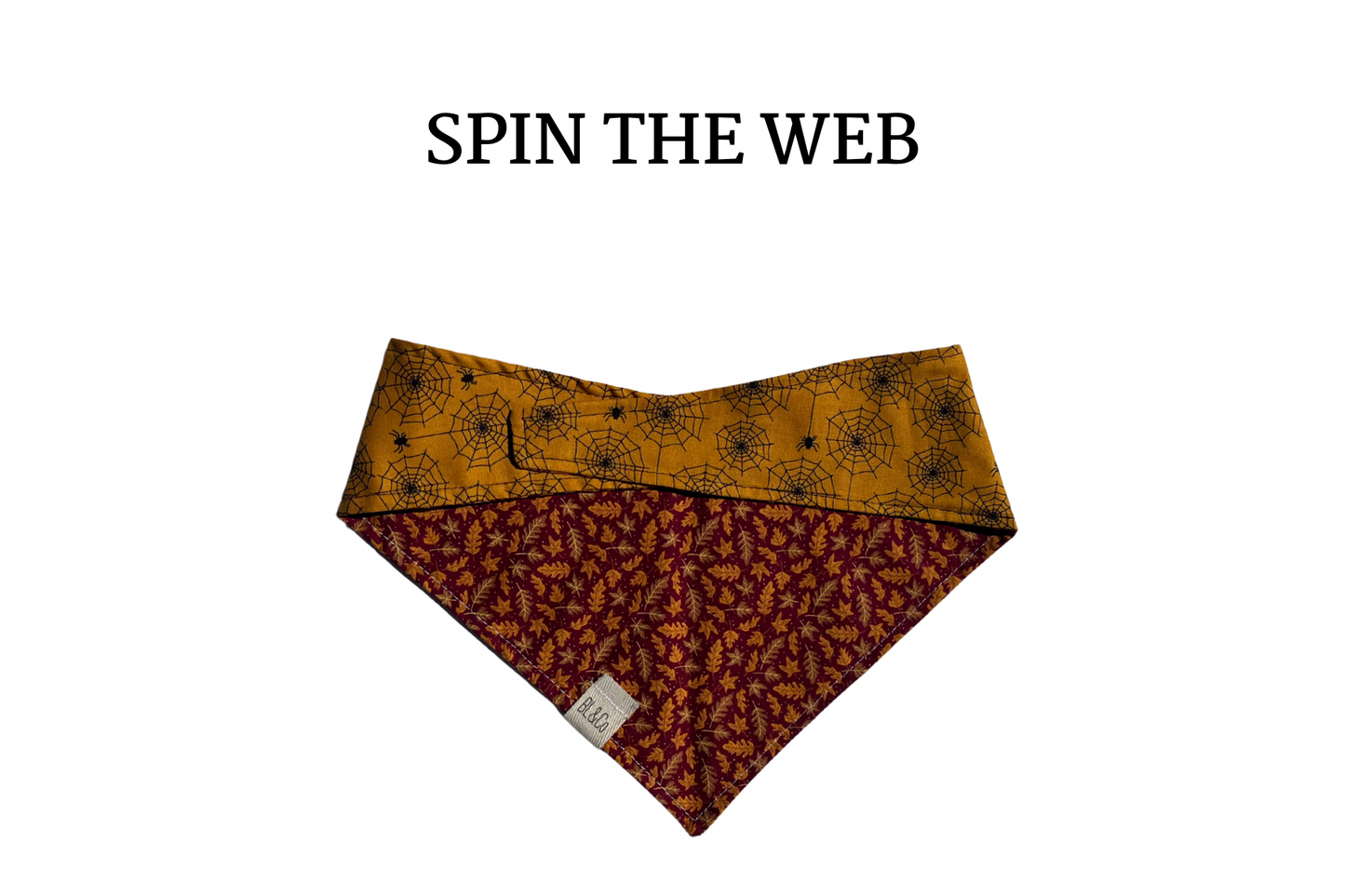 Spider Webs & Mini Spiders + Gold Leaves Tie/On Bandana
