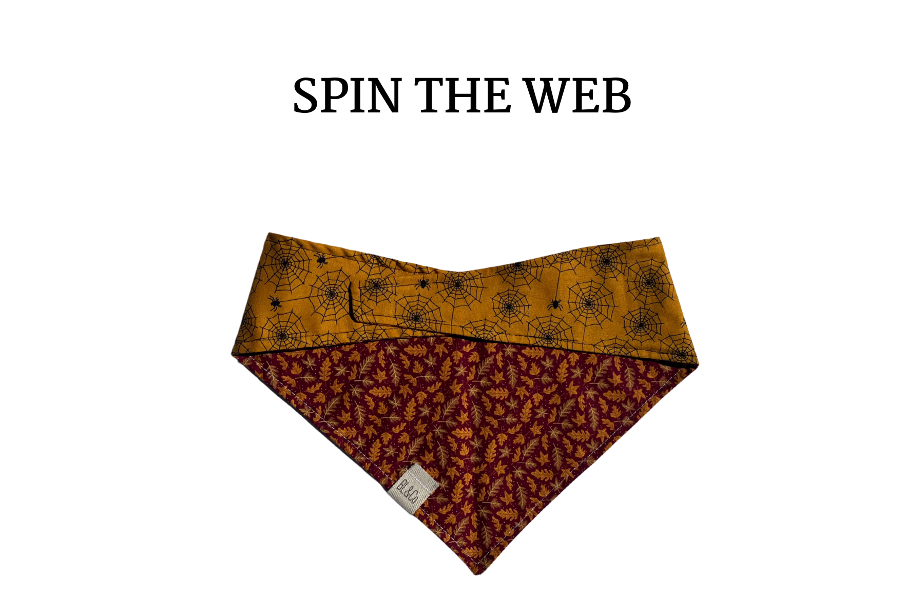 Spider Webs & Mini Spiders + Gold Leaves Tie/On Bandana