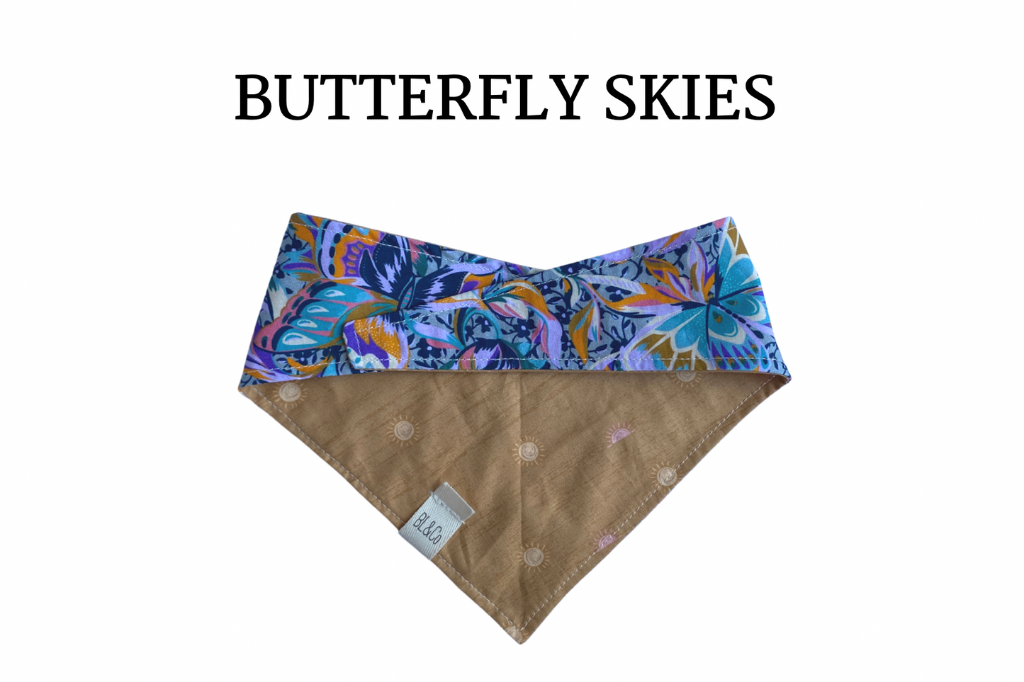 Abstract Butterflies & Tan with Yellow and Pink Suns Reversible Tie/On Bandana