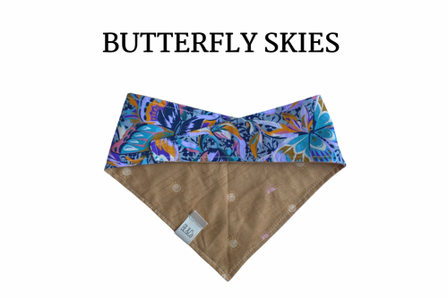 Abstract Butterflies & Tan with Yellow and Pink Suns Reversible Tie/On Bandana*