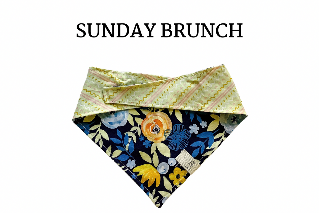Bright Floral on Blue with Yellow Reversible Tie/On Bandana