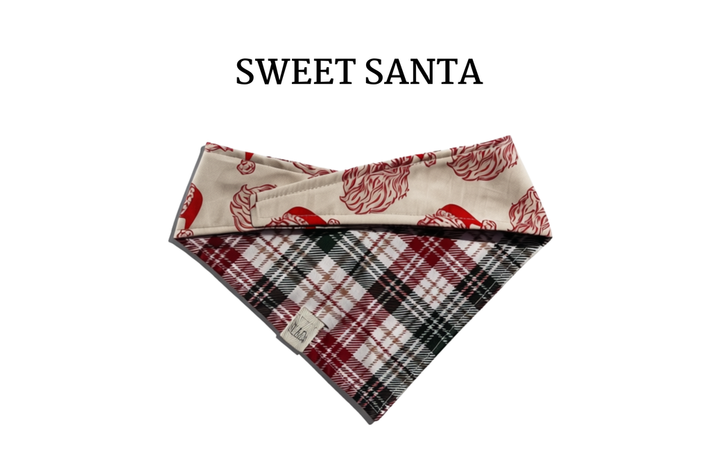 Vintage Santa Faces + Tartan Plaid Tie/On Bandana [Sweet Santa]