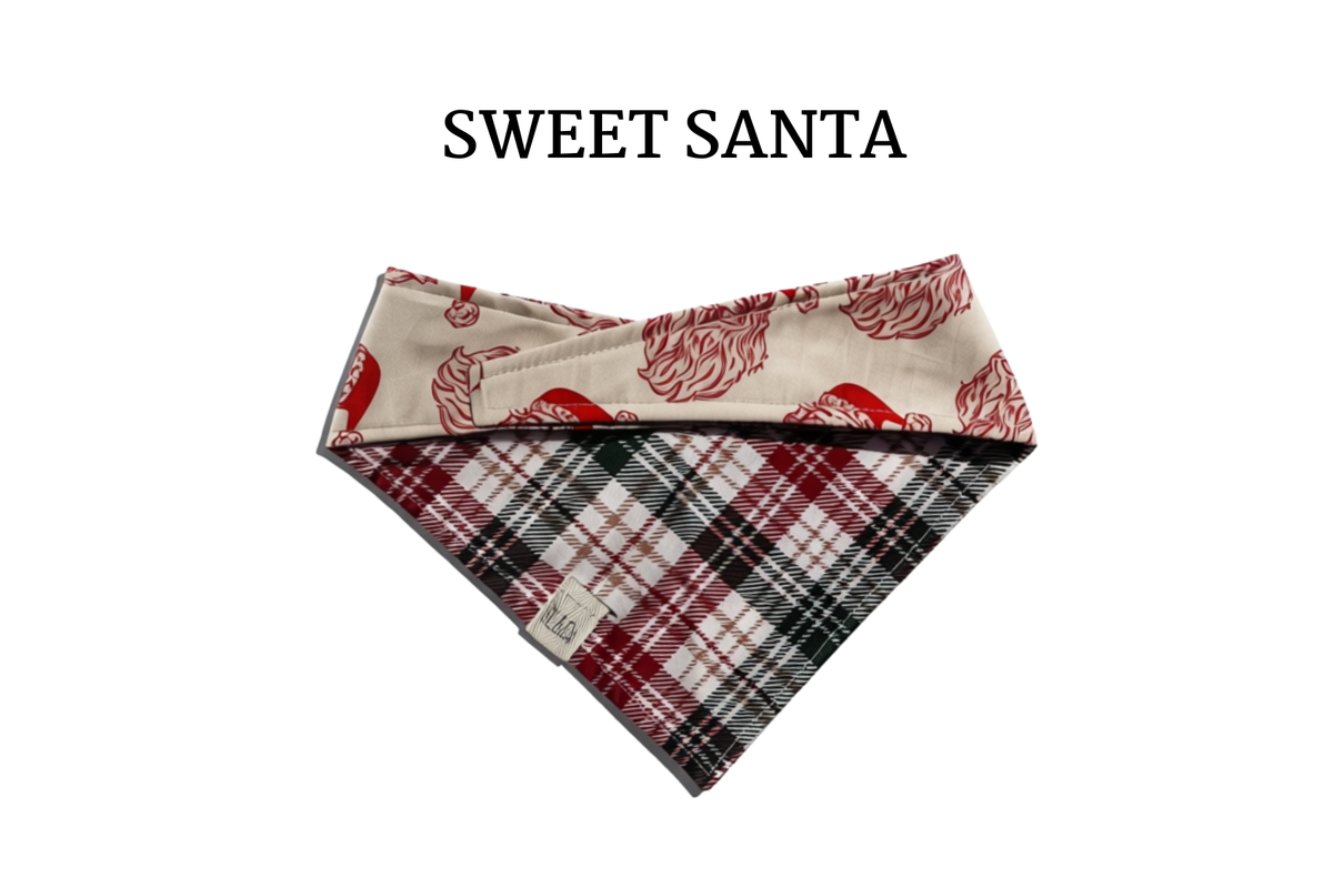 Vintage Santa Faces + Tartan Plaid Tie/On Bandana [Sweet Santa]
