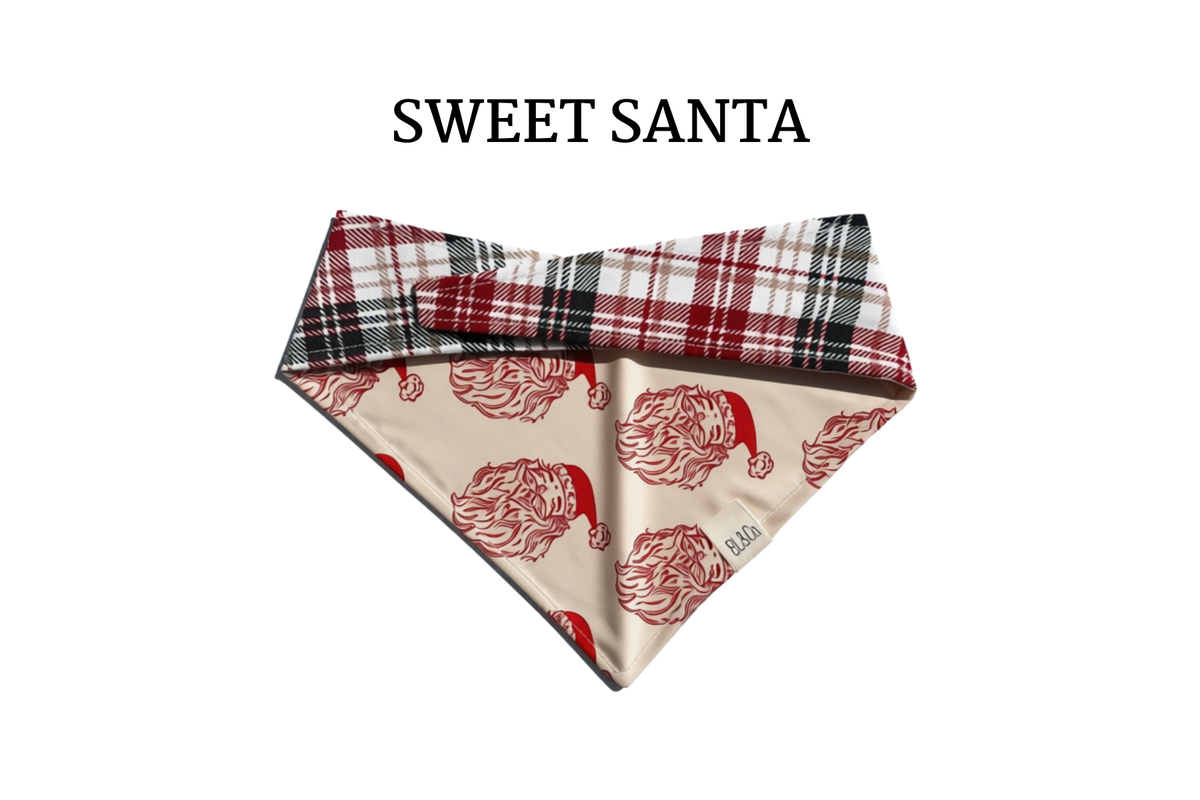 Vintage Santa Faces + Tartan Plaid Tie/On Bandana [Sweet Santa]