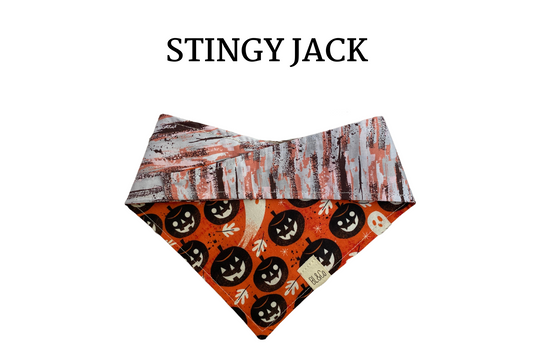 Jack-o-lanterns on Orange + Mauve, Tan & Gray Brushstrokes Reversible Tie/On Bandana
