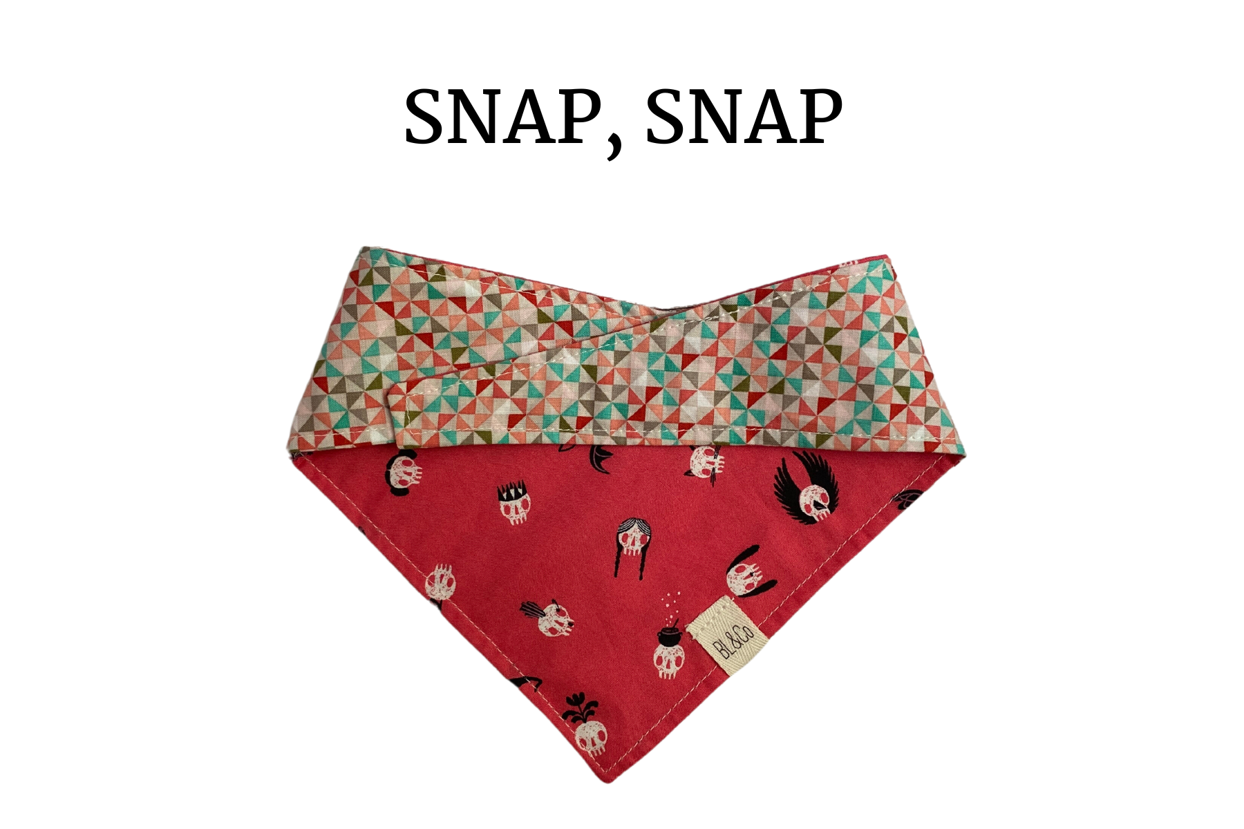 Vibrant Pink with Skulls + Tan, Teal & Pink Geo Reversible Tie/On Bandana*