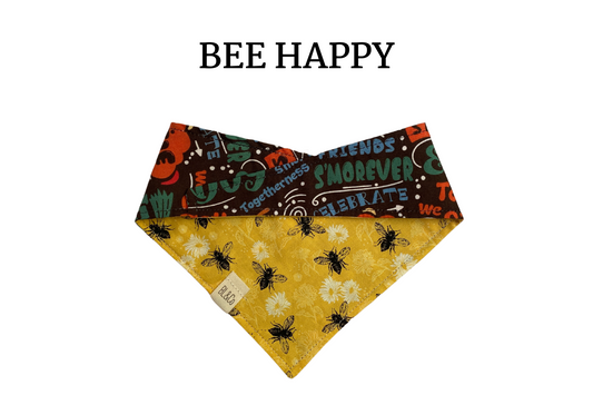 Fluttering Bees + Happiness Reversible Tie/On Bandana