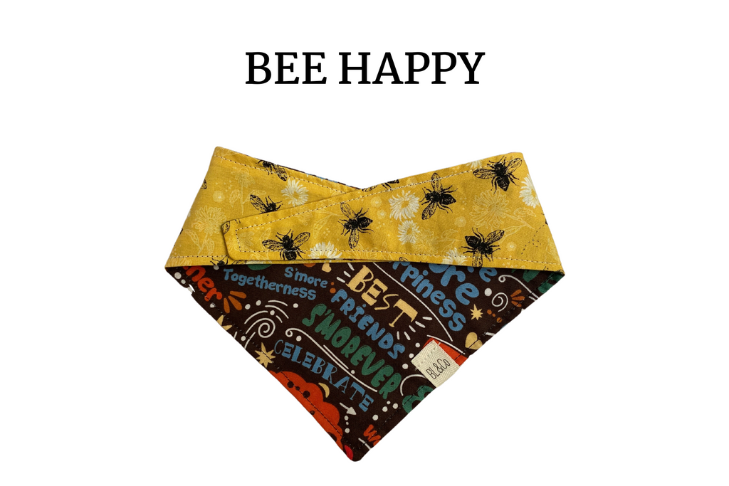 Fluttering Bees + Happiness Reversible Tie/On Bandana