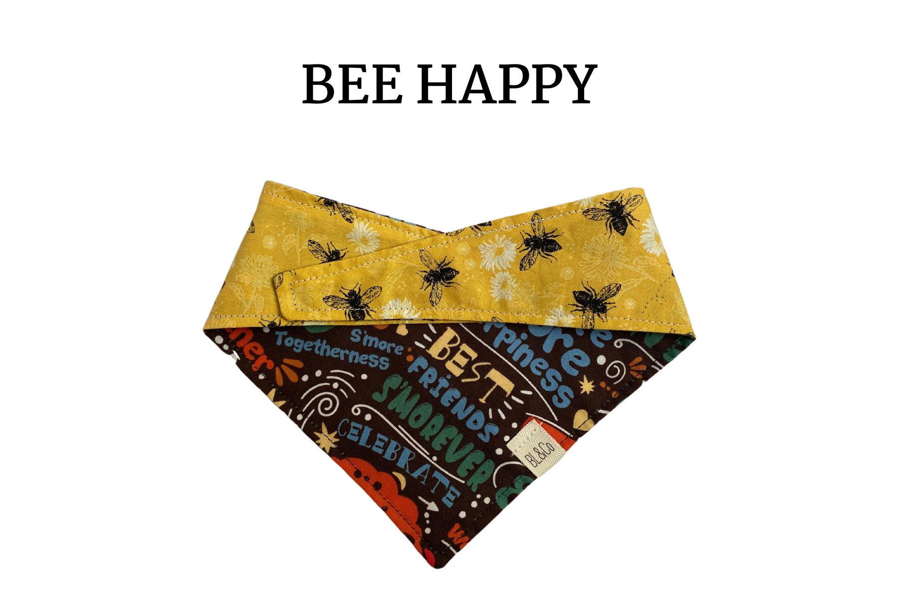 Fluttering Bees + Happiness Reversible Tie/On Bandana
