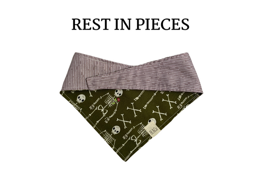 Skeletons on Olive + Gray Abstract Reversible Tie/On Bandana