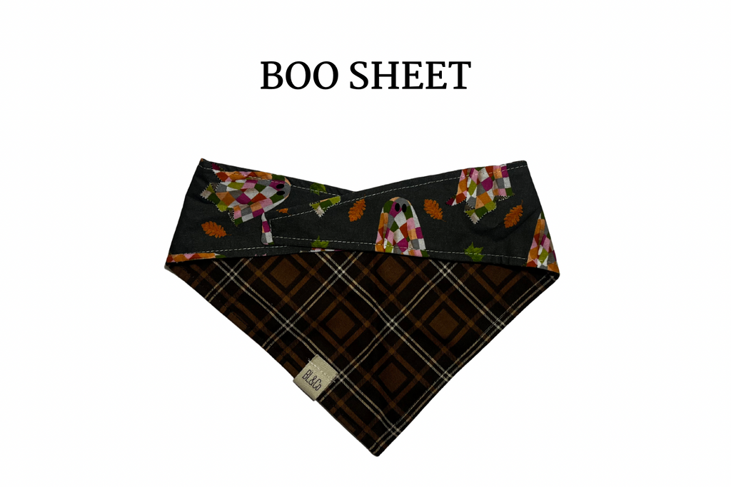 Patterned Ghosts + Brown Plaid Reversible Tie/On Bandana