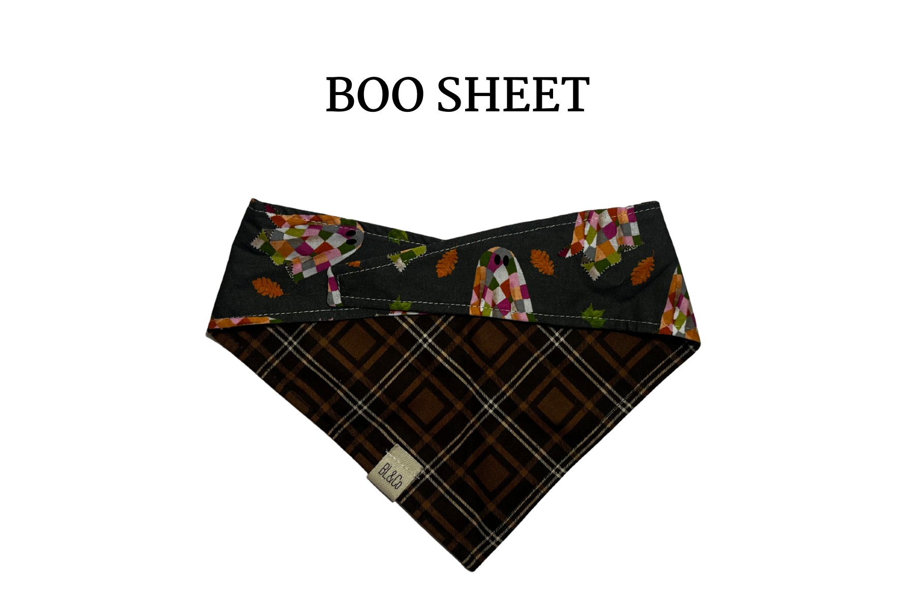 Patterned Ghosts + Brown Plaid Reversible Tie/On Bandana