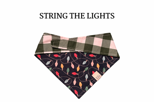Strung Christmas Lights + Forest Green Plaid Reversible Tie/On Bandana