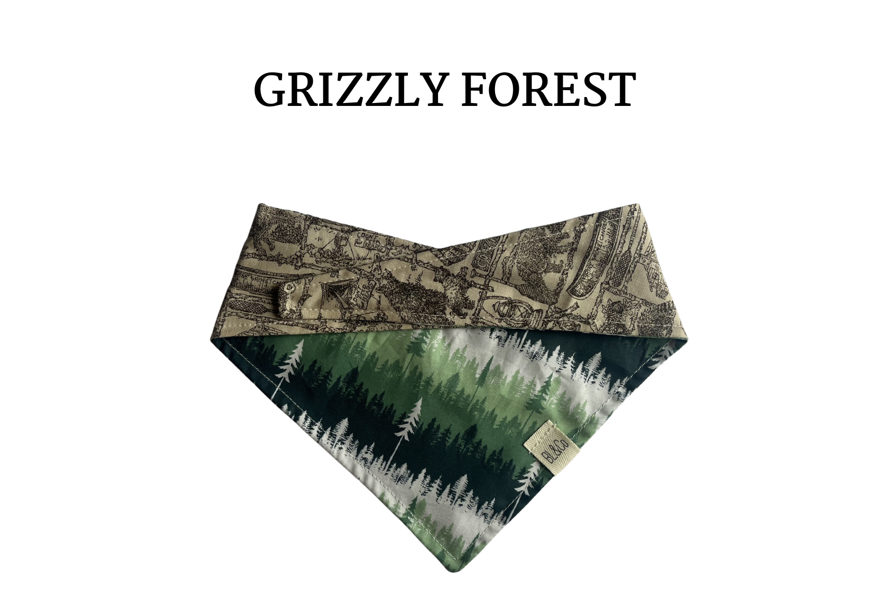 Forest scape + Camping Icons Reversible Tie/On Bandana [Grizzly Forest]