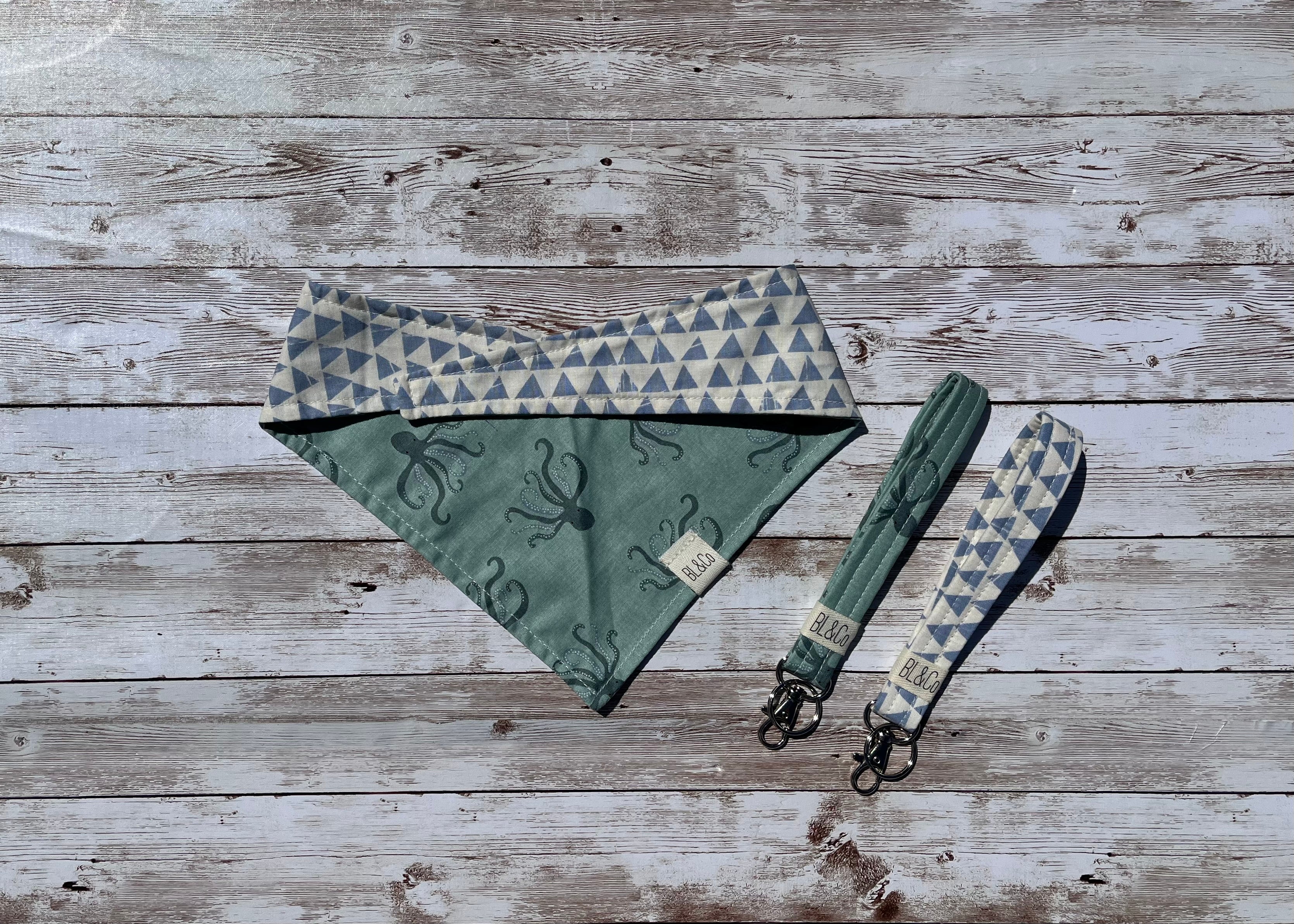 Swimming Octopuses + Blue Triangles Reversible Tie/On Bandana