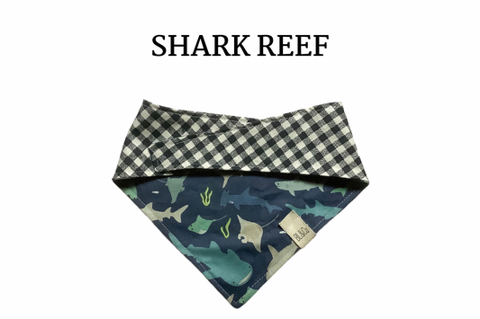 Sharks and Navy Check Reversible Tie/On Bandana