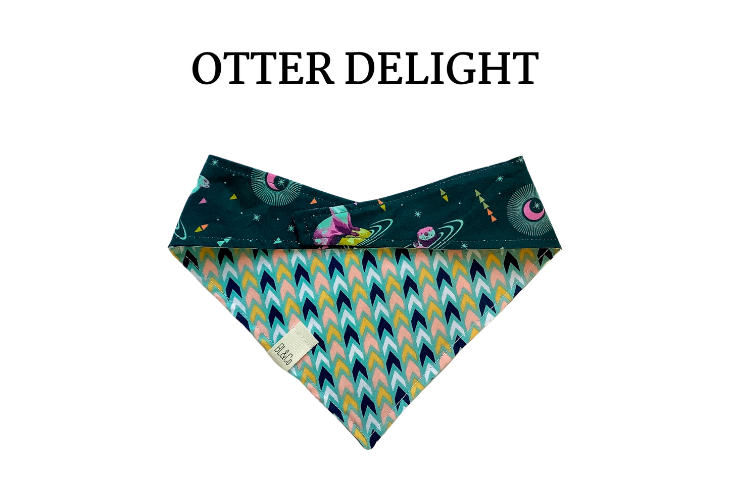Neon Otters & Blue, Orange and Pink Chevron Reversible Tie/On Bandana