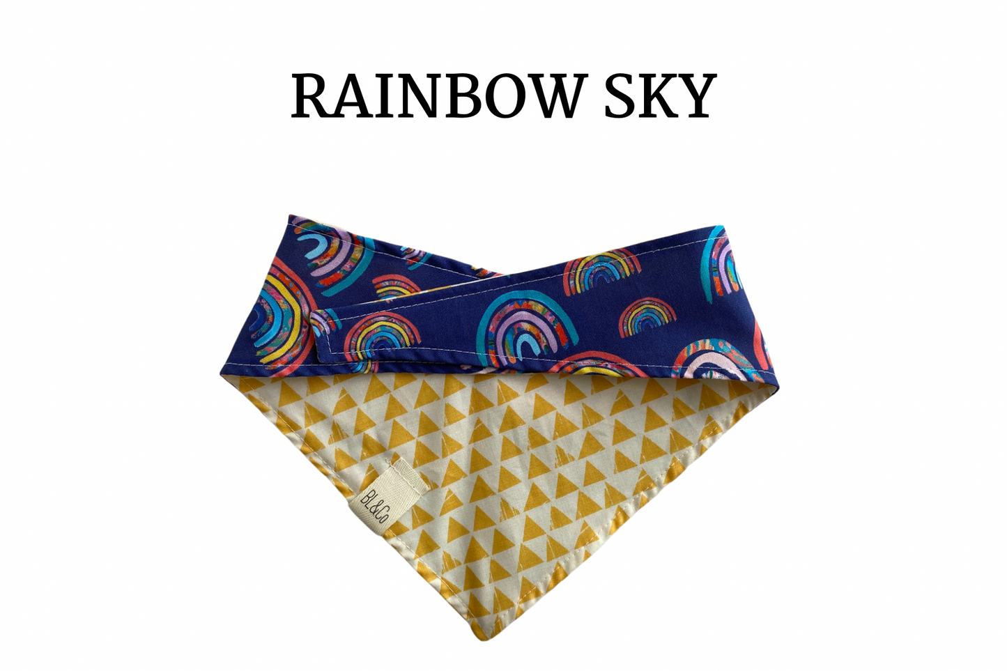 Boho Style Rainbows & Cream with Yellow Triangles Reversible Tie/On Bandana