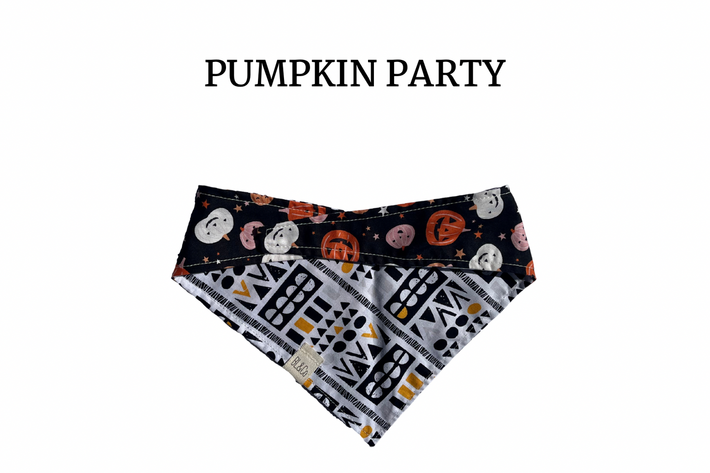 Pink & Orange Jack-O-Lanterns + Black & Yellow Geo Tie/On Bandana