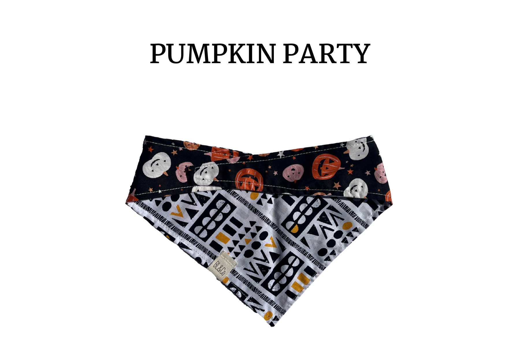 Pink & Orange Jack-O-Lanterns + Black & Yellow Geo Tie/On Bandana