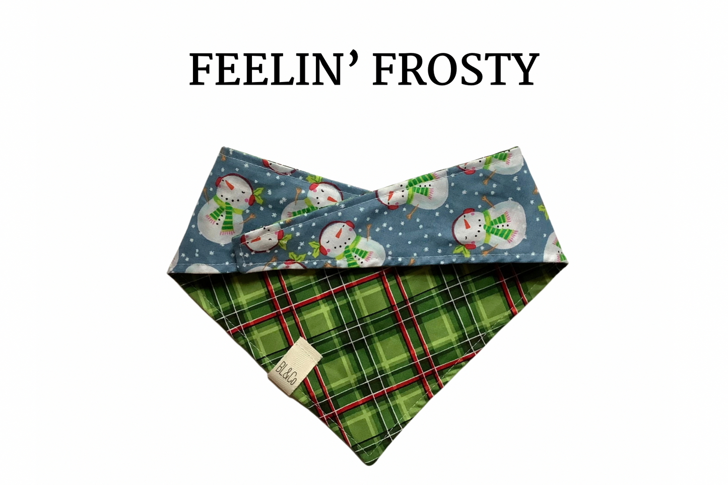 Snowmen & Green with Red Plaid Reversible Tie/On Bandana