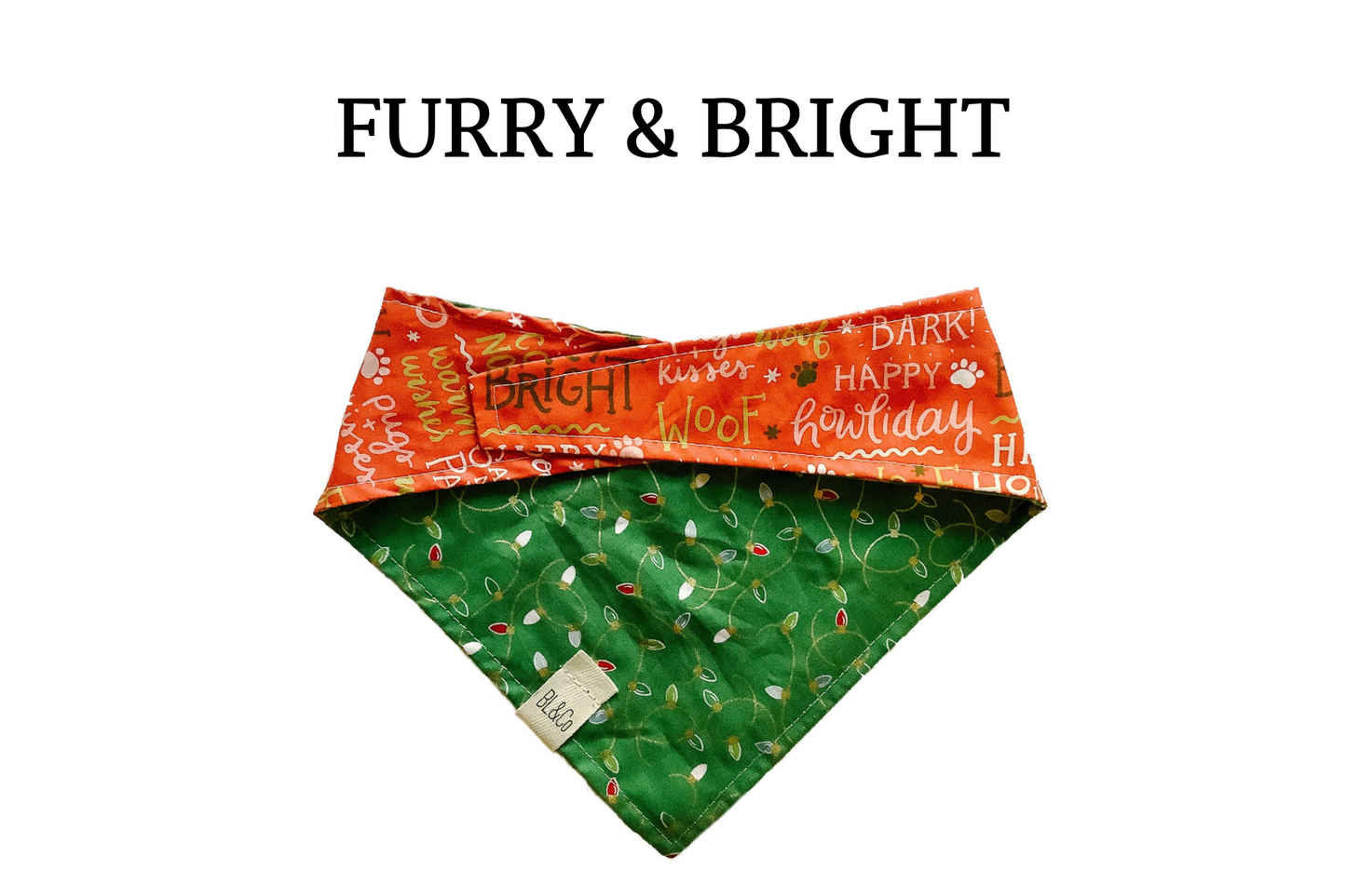 Happy Howliday Sayings + Christmas Lights Reversible Tie/On Dog Bandana