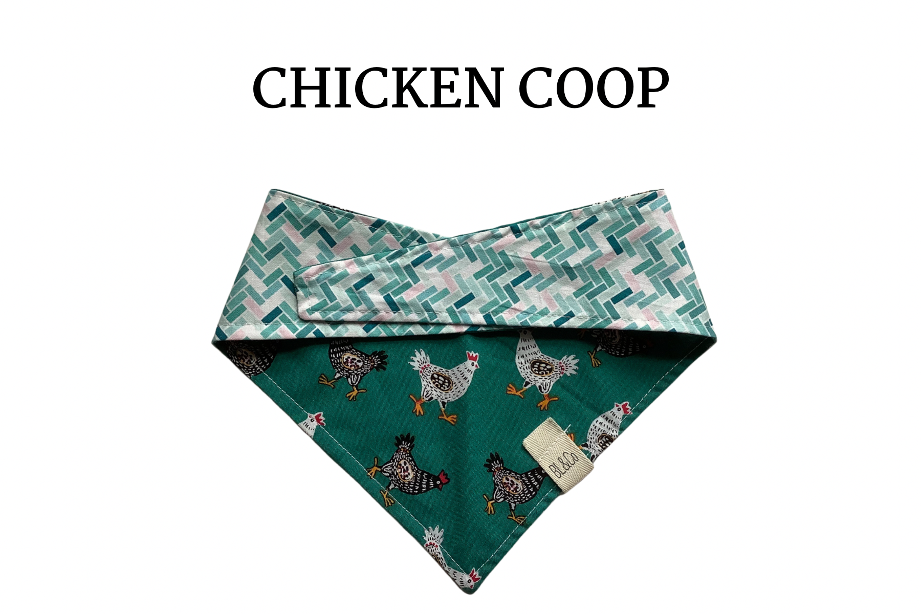 Black & White Chickens & Teal Subway Tiles Reversible Tie/On Bandana