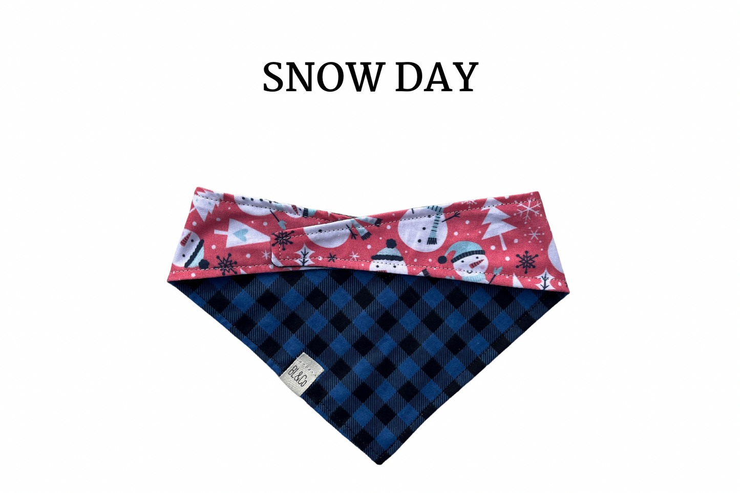 Dancing Snowmen + Blue and Black Flannel Reversible Tie/On Bandana