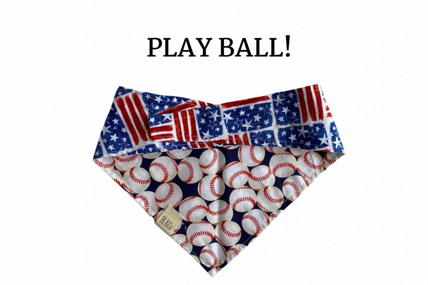 Stripes & Stars with Red, White and Blue Baseballs Reversible Tie/On Bandana