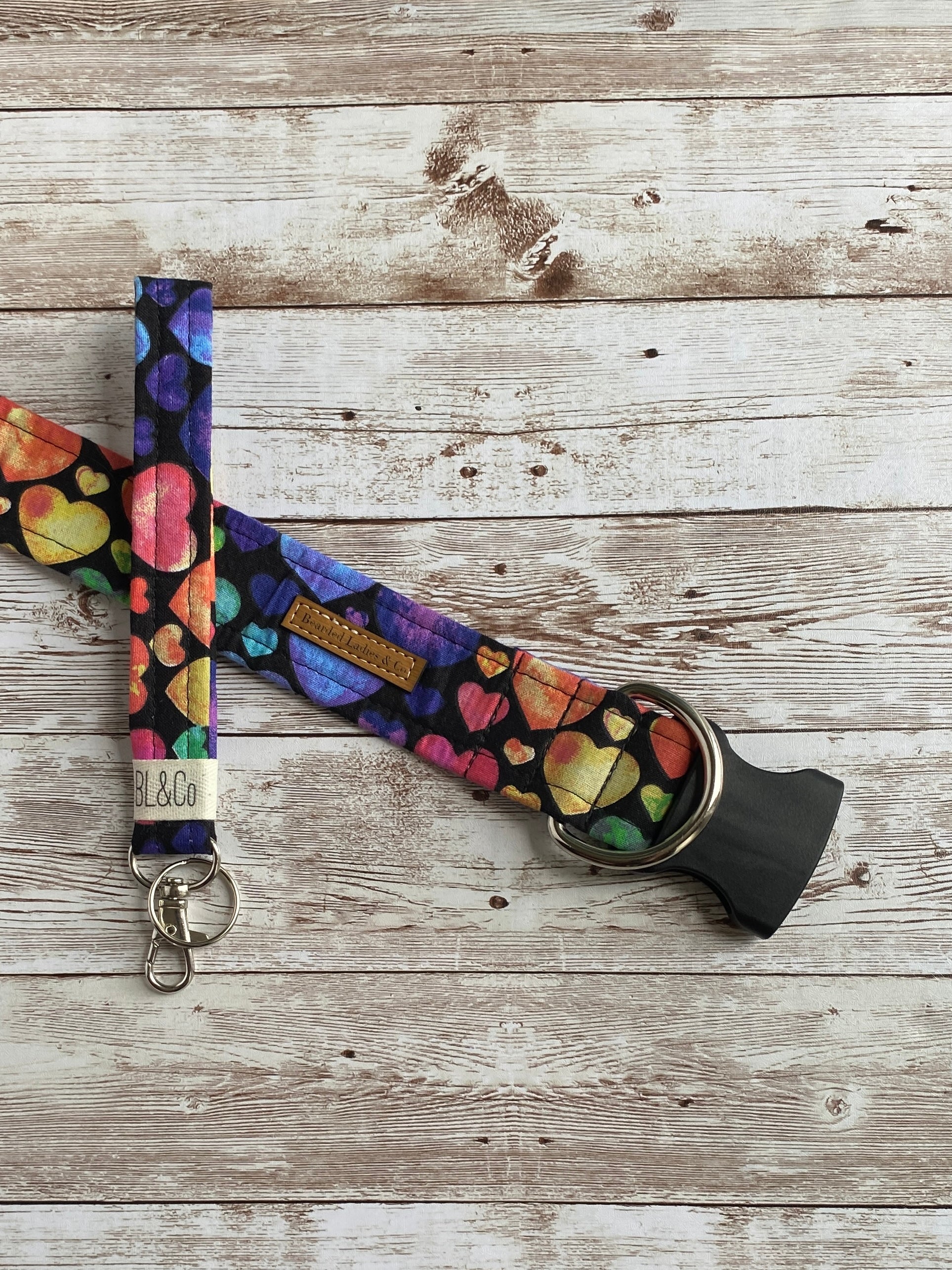 Large Colorful Hearts on Black Dog Collar