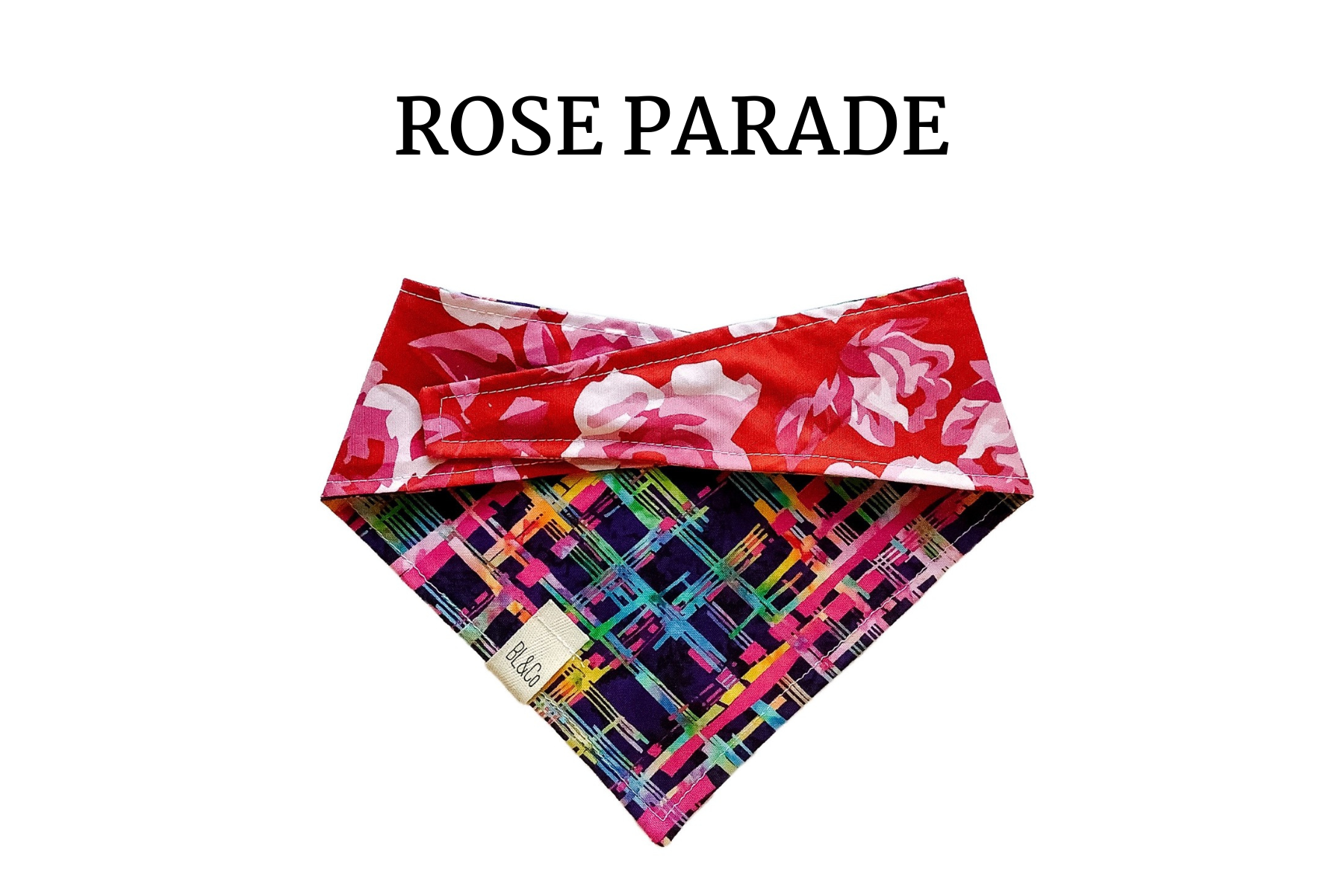 Abstract Roses with Purple, Pink & Green Plaid Reversible Tie/On Bandana**
