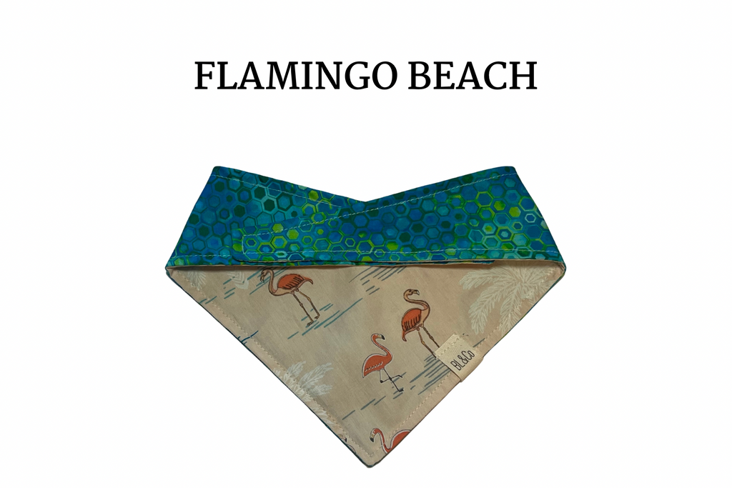 Wading Flamingos + Teal Geo Reversible Tie/On Bandana [Flamingo Beach]