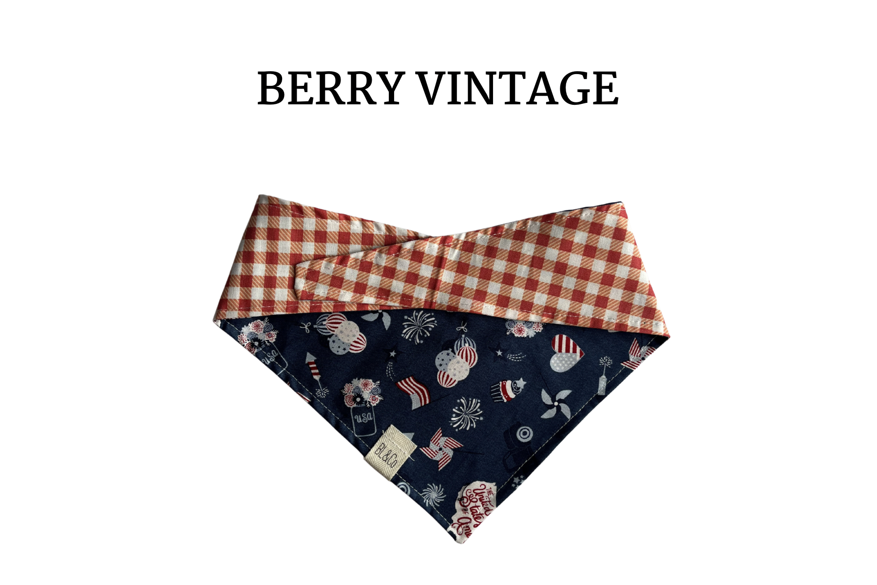 Berry Check + Red, White and Blue Icons Reversible Tie/On Bandana [Berry Vintage]