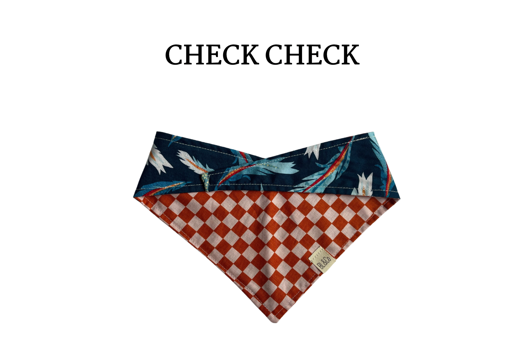 Orange Check + Floating Feathers Reversible Tie/On Bandana