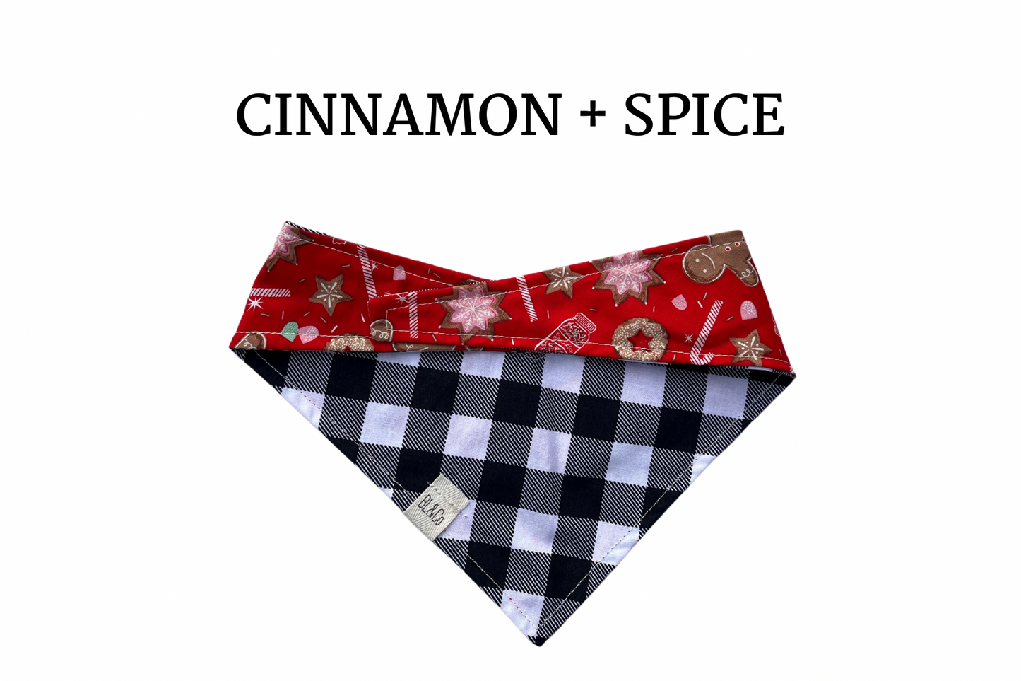 Gingerbread Cookies and Candy Canes + Black and White Check Reversible Tie/On Bandana with matching key fob add-on