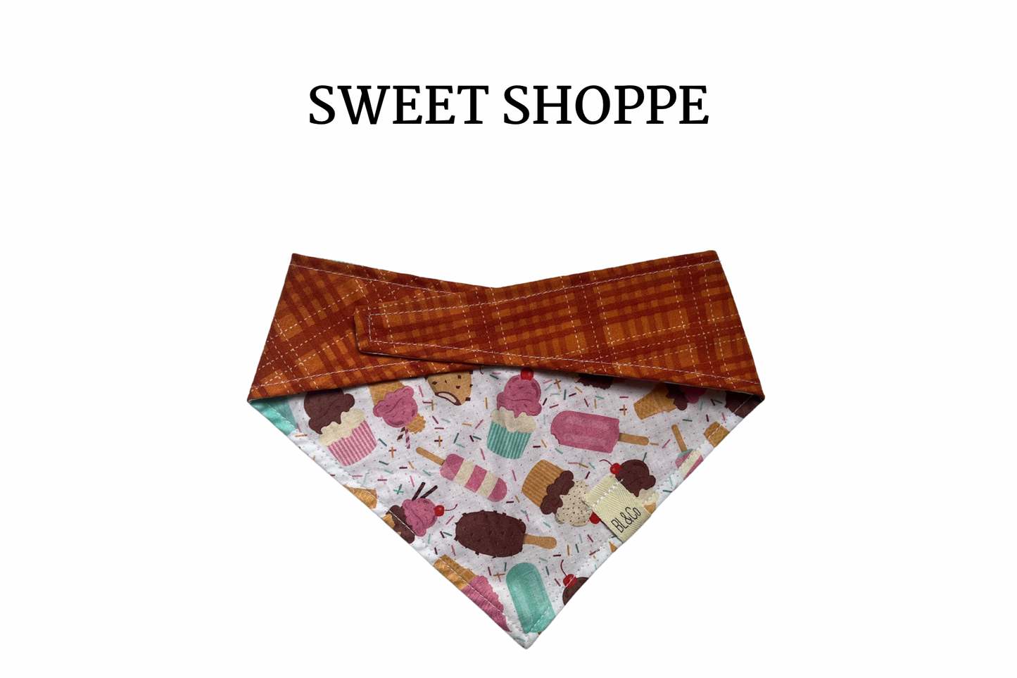 Tossed Ice Cream Cones & Orange Plaid Reversible Tie/On Bandana*